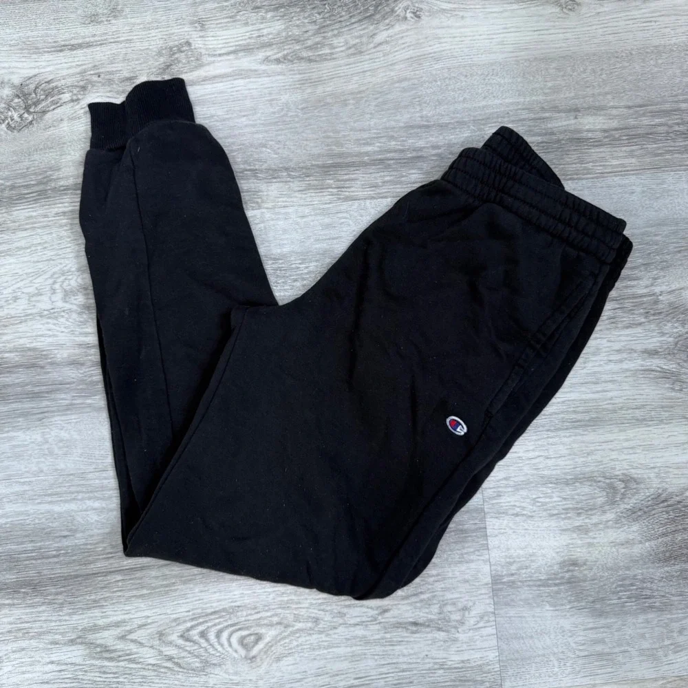 Champion Kids Black Joggers Sweatpants Large 14/16 Script Logo C‎ Patch Pocket